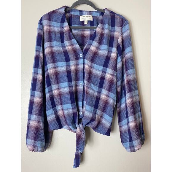 cloth & stone Tops - CLOTH & STONE TOP M PLAID TARTAN BLUE PURPLE SHIRT LONG SLEEVE COASTAL WESTERN